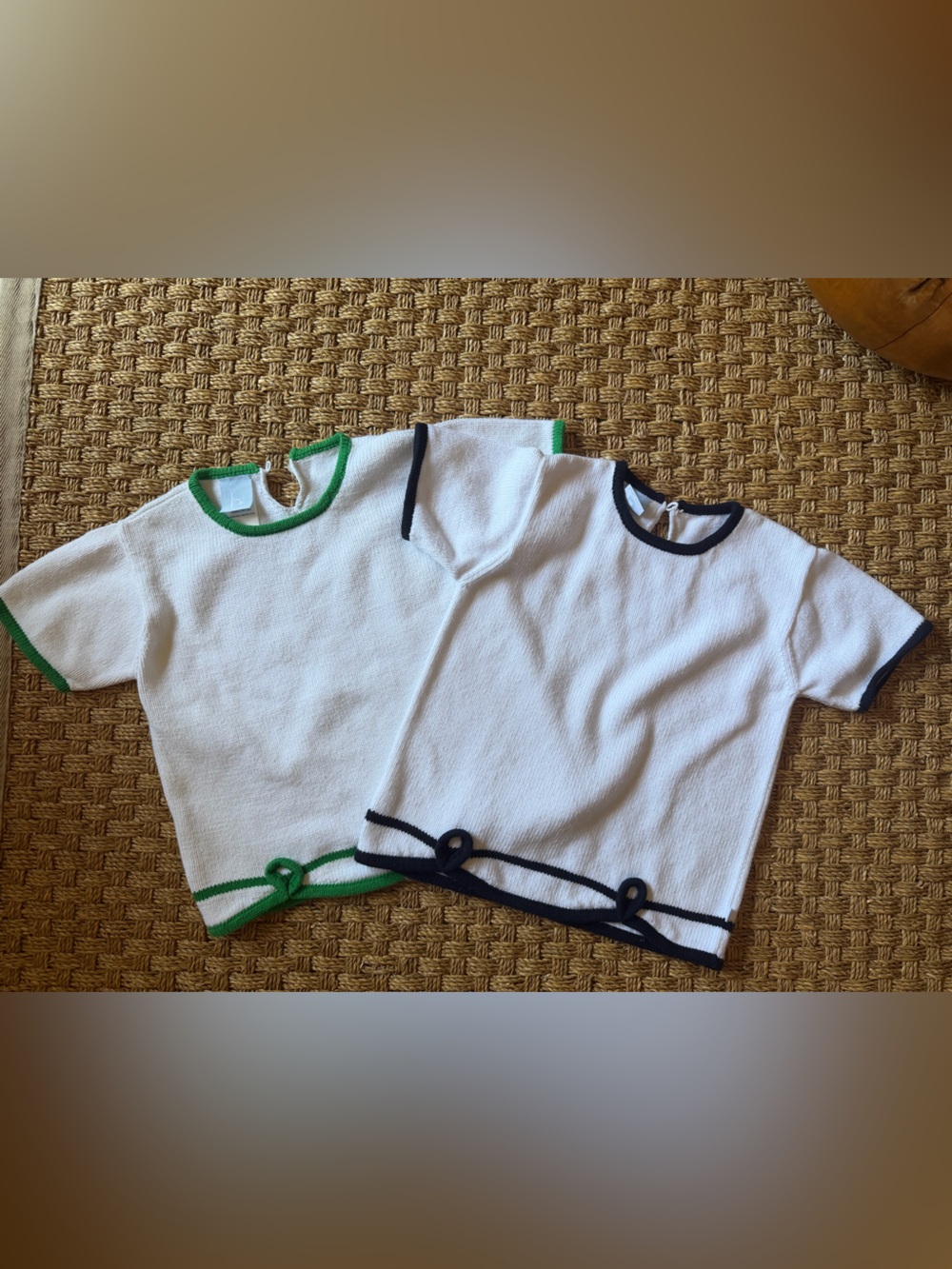 bella bliss White Knit Top with Green Trim and White Knit Top with Navy Trim